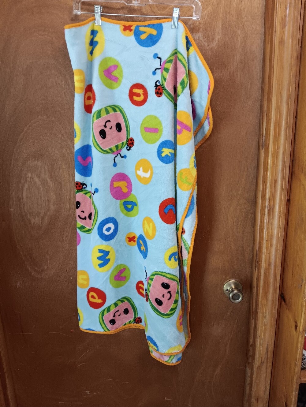 Cocomelon Kids Light Blue Plush  Blanket with Colorful Alphabet Print